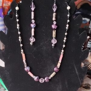 Hand Crafted Purple and Silver Necklace Set